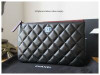 Chanel Small O Case in Black Matelasse Soft Caviar with Shiny Gold Hardware