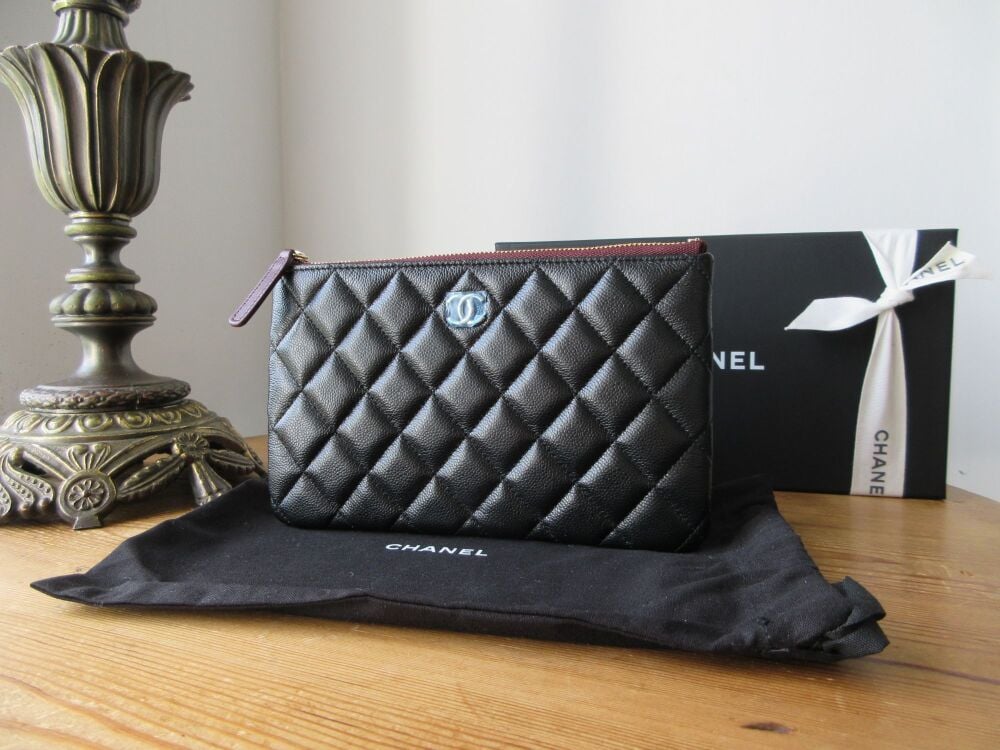 Chanel Small O Case in Black Matelasse Soft Caviar with Shiny Gold Hardware