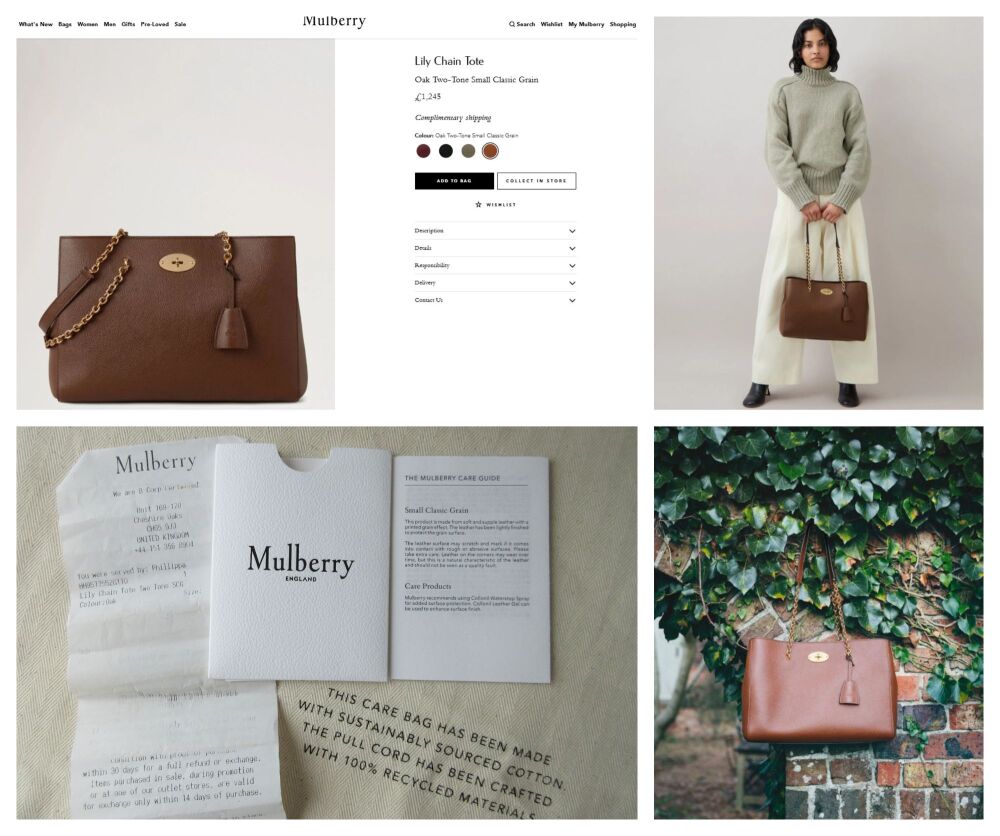 Mulberry Lily Chain Tote in Oak Two-Tone Small Classic Grain Leather