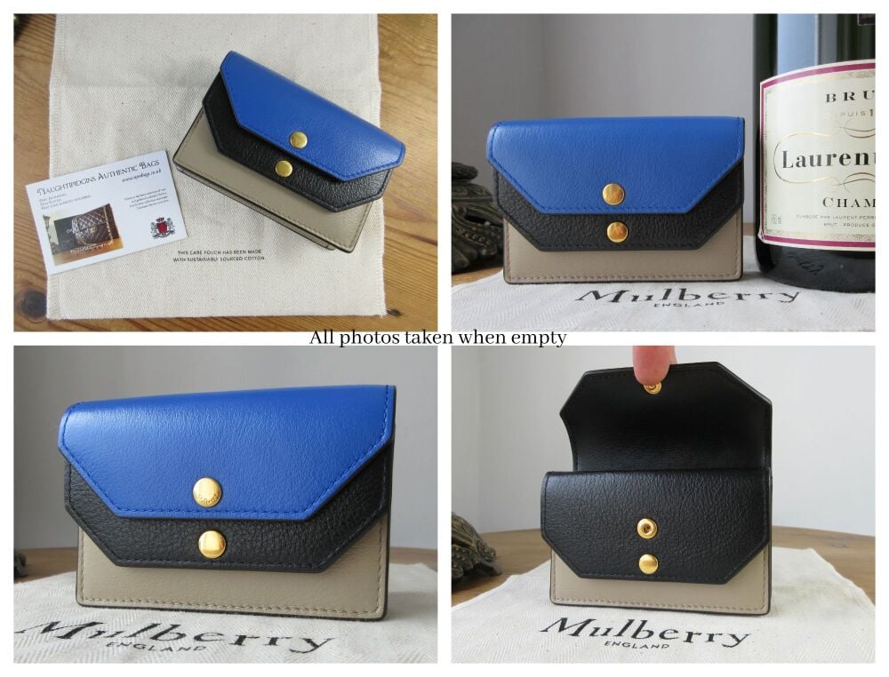 Mulberry Multiflap Multi Card Case Purse in Dune, Porcelaine Blue and Black Smooth Calf