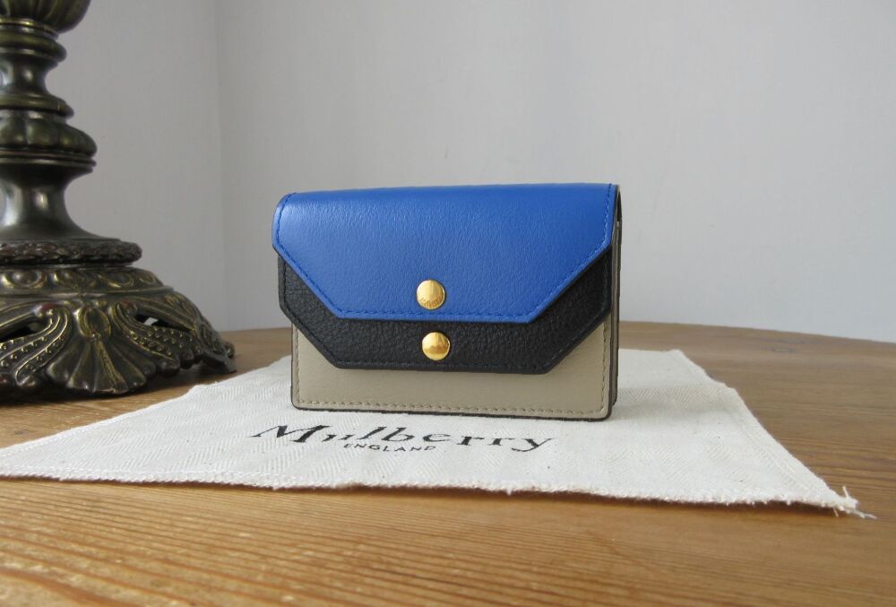 Mulberry Multiflap Multi Card Case Purse in Dune, Porcelaine Blue and Black Smooth Calf
