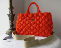 Prada Raffia Rombi Woven Canapa Tote in Papaya Orange