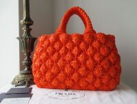 Prada Raffia Rombi Woven Canapa Tote in Papaya Orange
