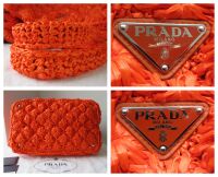 Prada Raffia Rombi Woven Canapa Tote in Papaya Orange