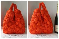 Prada Raffia Rombi Woven Canapa Tote in Papaya Orange