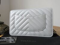 Chanel Wallet on Chain WoC in Dove Grey Chevron Quilted Lambskin with Champ