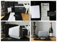 Chanel Wallet on Chain WoC in Dove Grey Chevron Quilted Lambskin with Champ