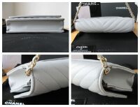 Chanel Wallet on Chain WoC in Dove Grey Chevron Quilted Lambskin with Champ