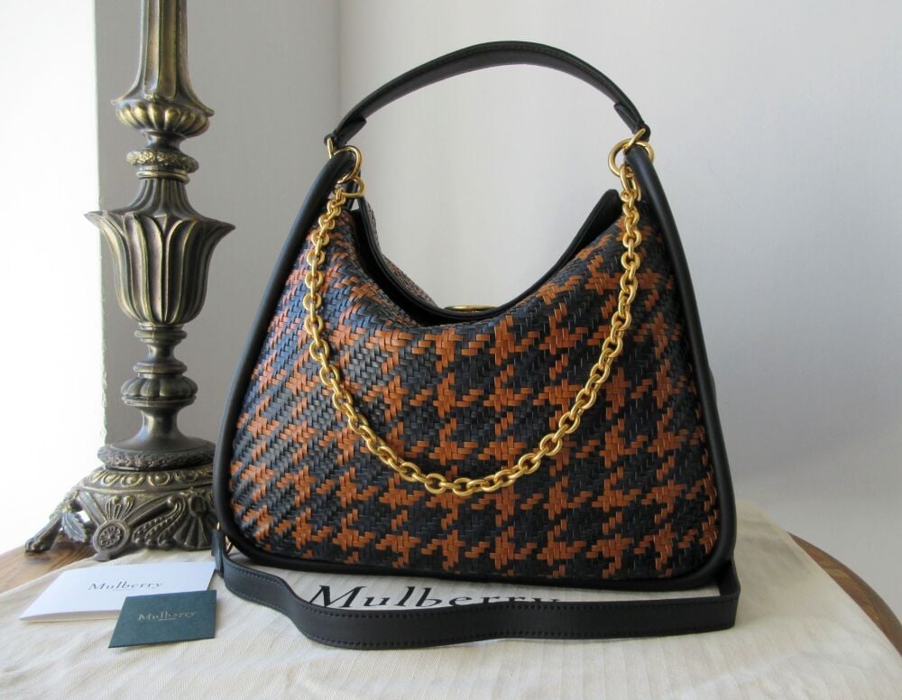 Mulberry Leighton Hobo in Nutmeg, Midnight & Black Woven Houndstooth