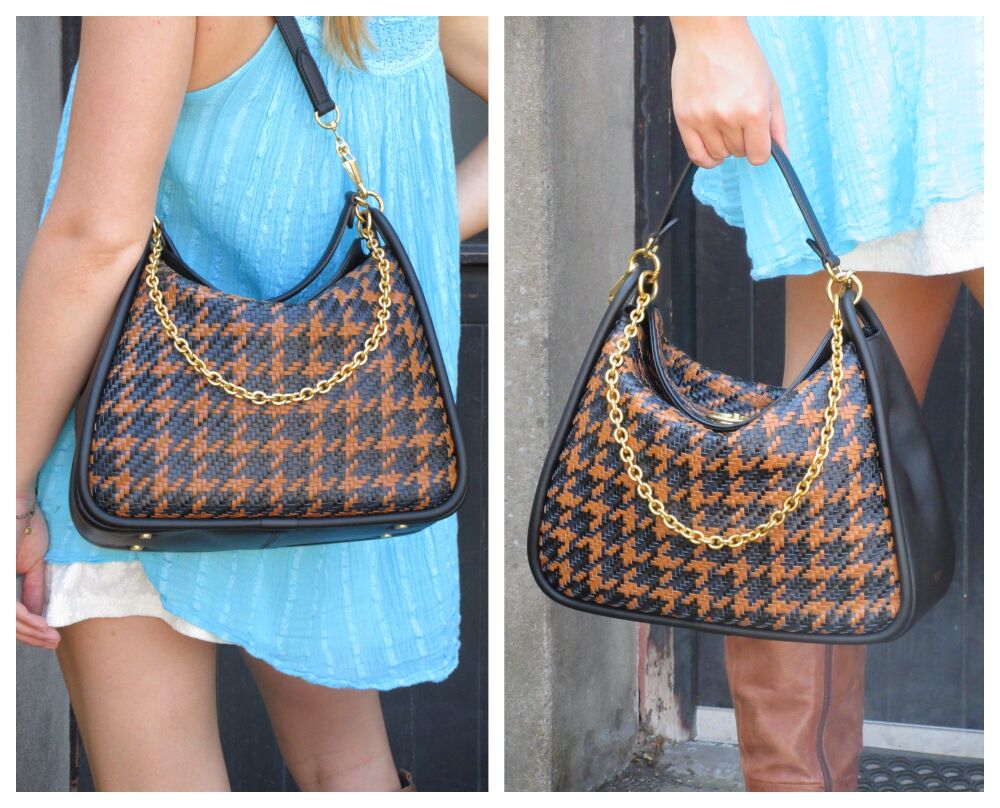Mulberry Leighton Hobo in Nutmeg, Midnight & Black Woven Houndstooth