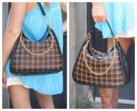Mulberry Leighton Hobo in Nutmeg, Midnight & Black Woven Houndstooth