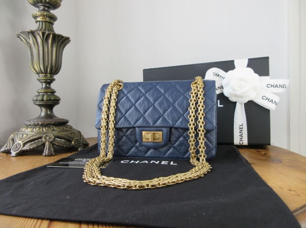 Chanel 224 Mini Reissue Mademoiselle Single Flap in Blue Distressed Calfskin with Antiqued Gold Hardware