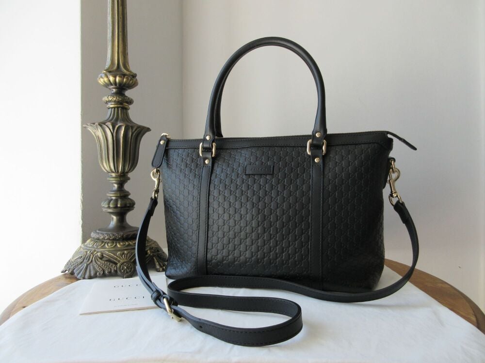 Gucci Top Handle Shoulder Tote in Black Microguccissima Leather