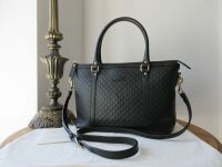Gucci Top Handle Shoulder Tote in Black Microguccissima Leather