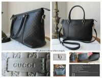 Gucci Top Handle Shoulder Tote in Black Microguccissima Leather