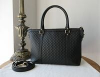 Gucci Top Handle Shoulder Tote in Black Microguccissima Leather