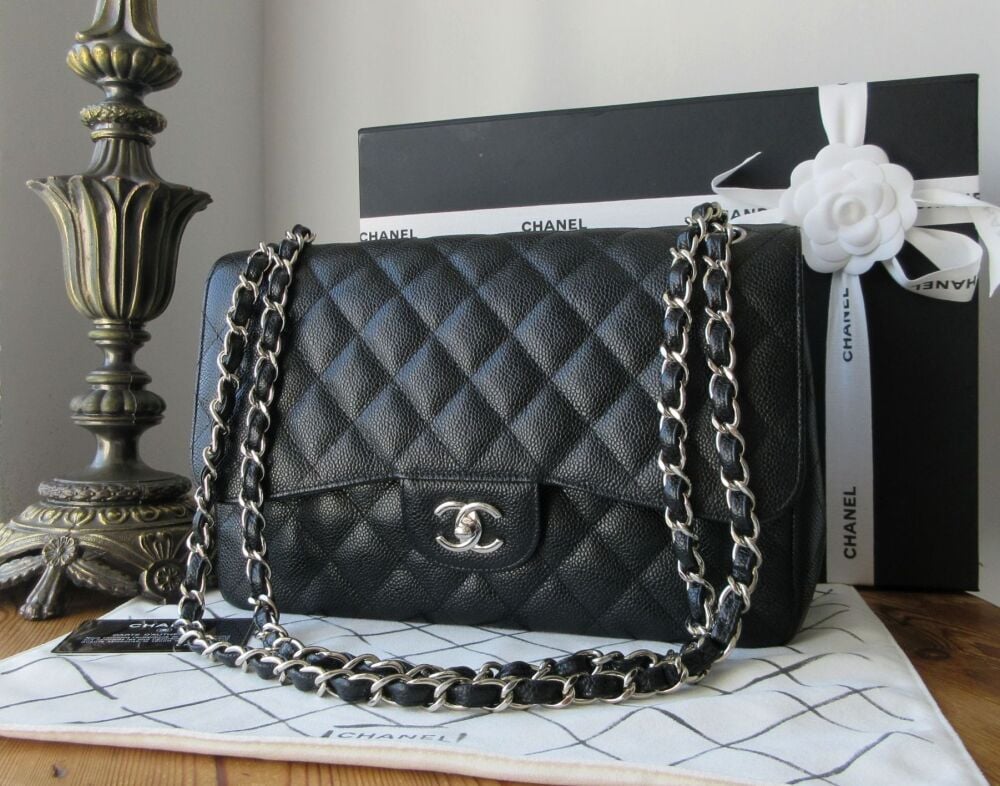 Chanel Timeless Classic 2.55 Large (Jumbo) Double Flap Bag in Black Caviar