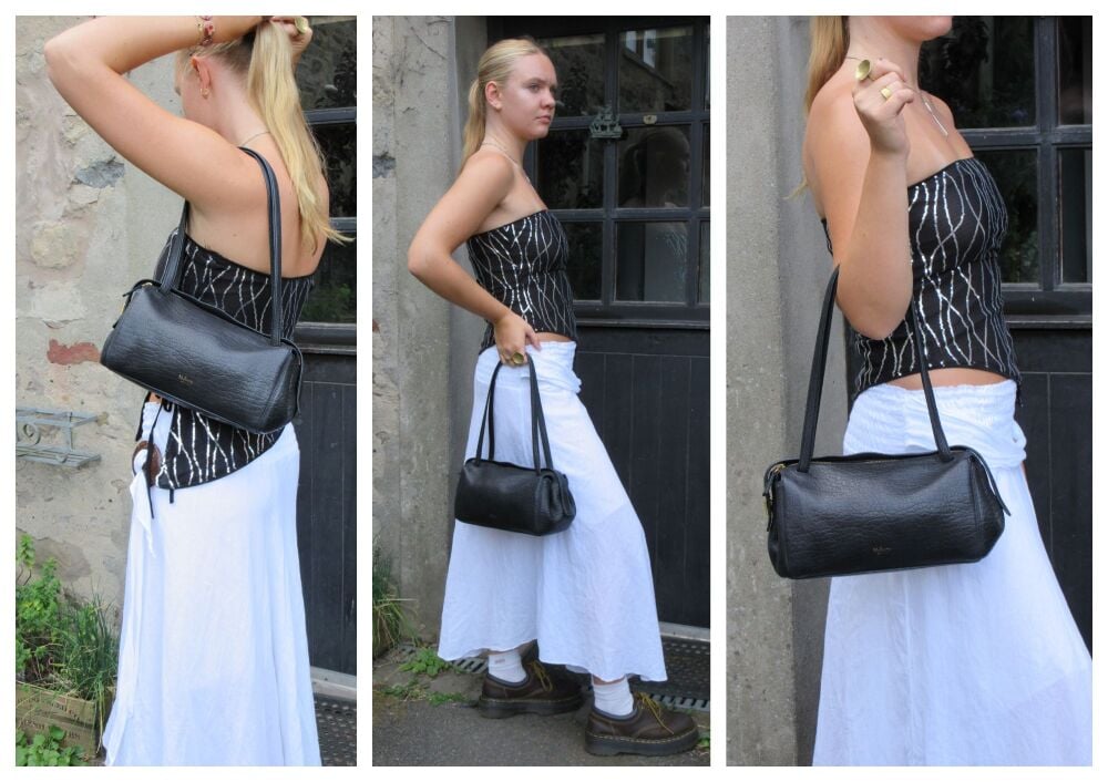 Mulberry Meadow Small Shoulder Bag in Black Natural Grain Leather