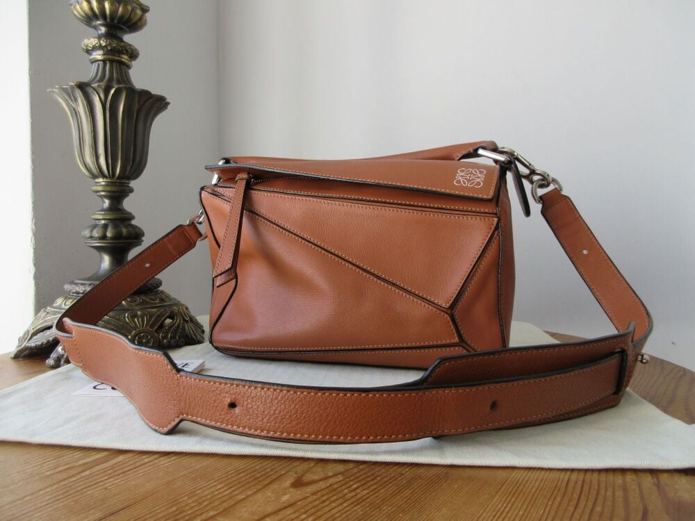 LOEWE Small Classic Puzzle Bag in Tan Calfskin with Palladium Silver Hardware