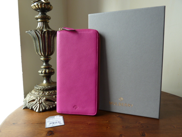 Mulberry Zip Around Travel Wallet Leather in Mulberry Pink Glossy Goat - Ne