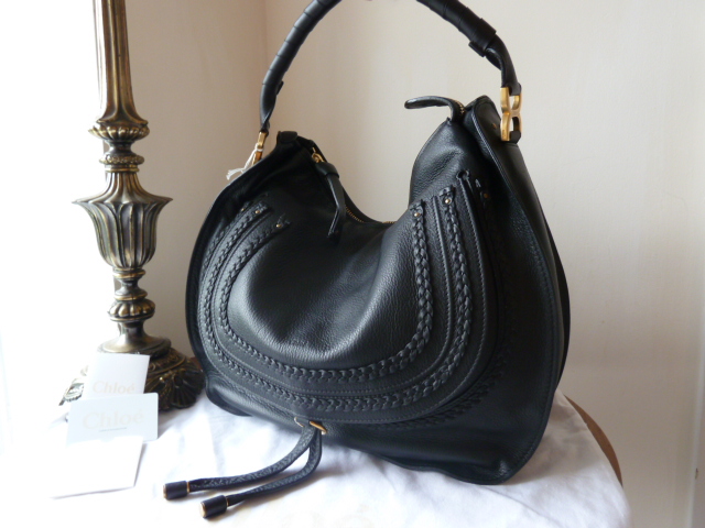 Chloe Marcie Large Tresse Hobo in Black Natural Vegetable Tanned Leather - SOLD