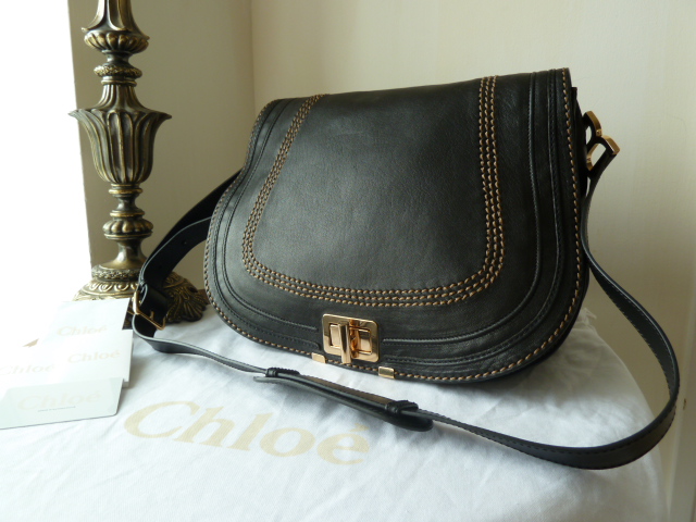 Chloe Marcie Turnlock Messenger Bag in Black Sheeps Leather 