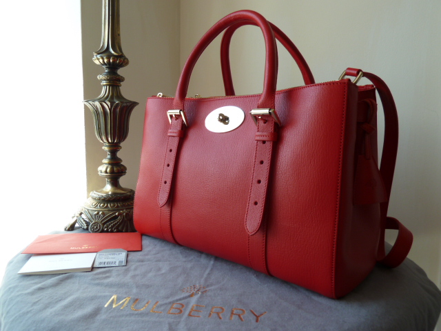Mulberry Double Zip Bayswater Tote in Red Shiny Goat Leather - SOLD