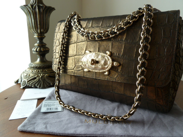 Mulberry Lily Shoulder with Turtle Lock in Espresso Sparkle Croc Print - SOLD