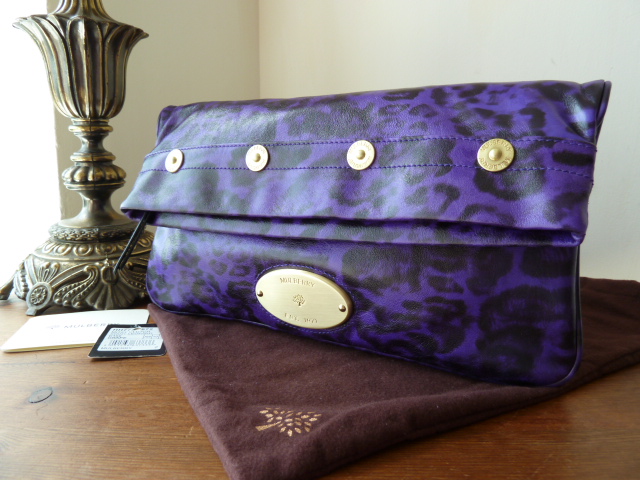 Mulberry Mitzy Clutch in Grape Leopard Printed Shiny Leather (ref 2) - SOLD