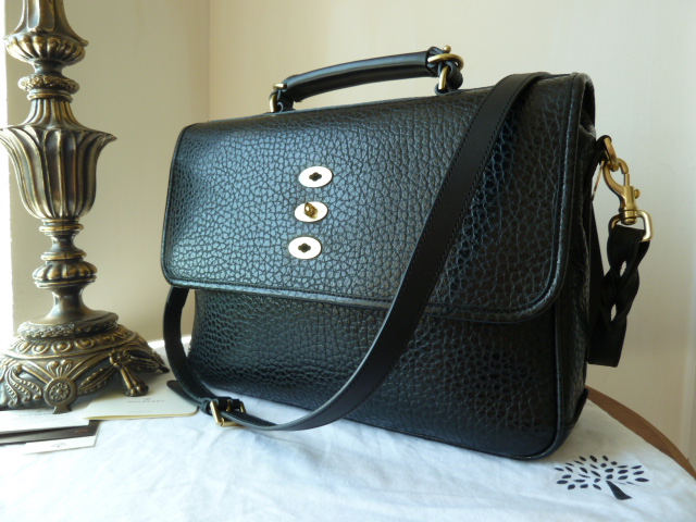 Mulberry Bryn (Large) in Black Shiny Grain Leather - New