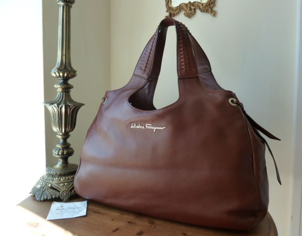 Salvatore Ferragamo Large Chestnut Hobo in Smooth Calf Leather - SOLD