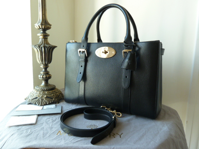 Mulberry Double Zip Bayswater Tote in Black Glossy Goat Leather - SOLD