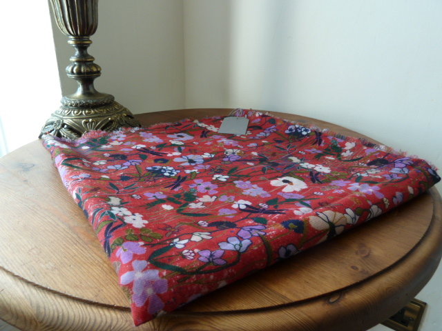 Mulberry Mini Meadow Square Printed Wrap in Red  - SOLD