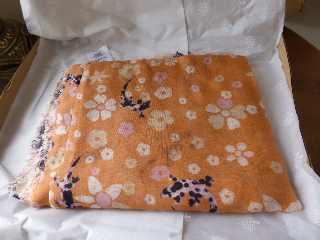 Mulberry Gecko Floral Printed Wrap in Bright Apricot Modal / Silk Mix - SOLD
