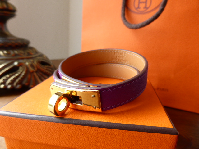 Hermes Kelly Double Tour Swift leather cuff bracelet in Anemone   - SOLD