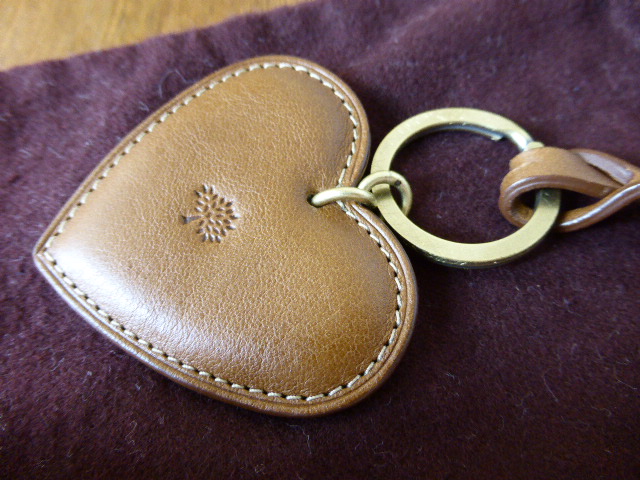 Mulberry Heart Keyring Bag Charm in Oak Natural Leather