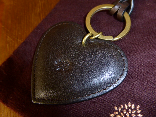 Mulberry Heart Keyring Bag Charm in Chocolate Natural Leather - SOLD