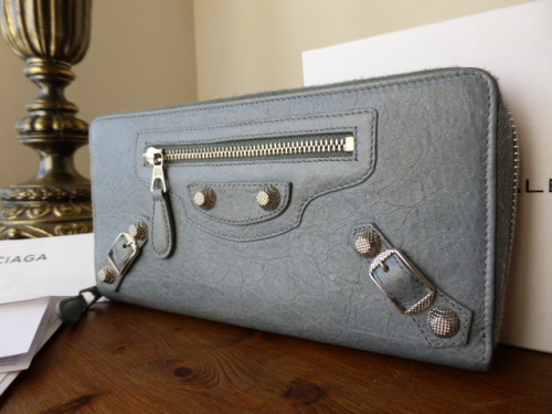 Balenciaga Classic Zip Around Continental Purse in Black Lambskin