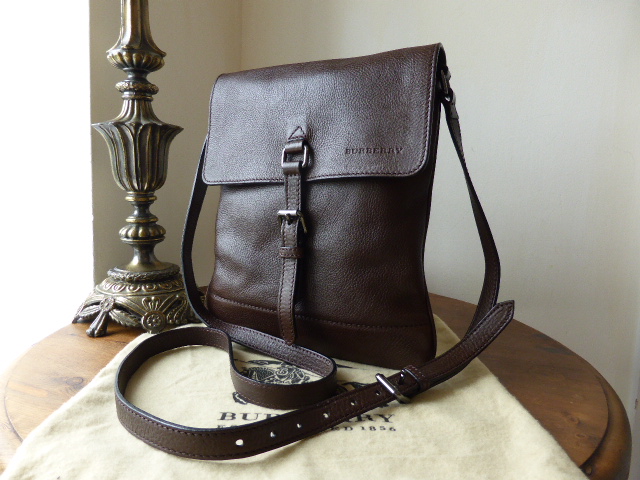 Burberry Slim Messenger Bag in Chocolate Pebbled Leather 