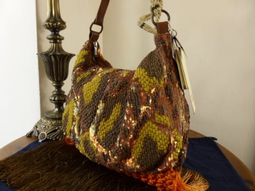 Matthew Williamson Silk & Sequin Fringe Hobo in Papaya - As New
