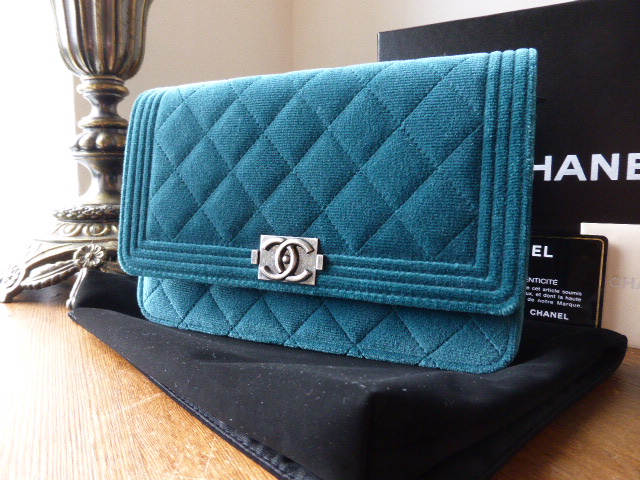 Chanel Boy Wallet on Chain in Teal Velvet with Ruthenium Hardware - SOLD