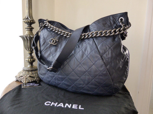 Chanel Coco Pleats Hobo Messenger in Marine Fonce with Ruthenium Hardware - SOLD