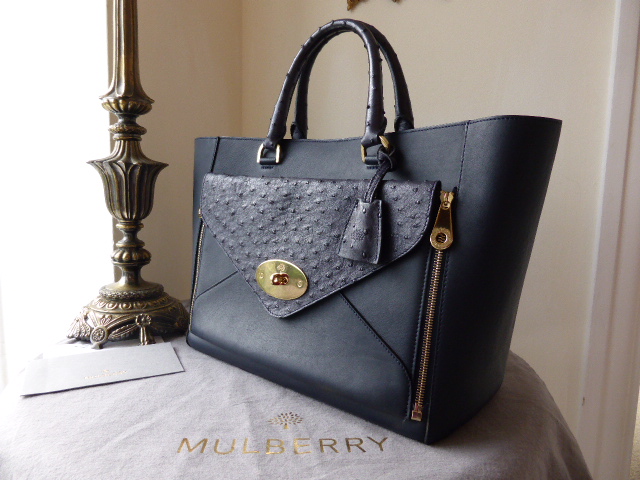 Mulberry Willow Tote (Large) in Navy Calf Ostrich Mix - SOLD