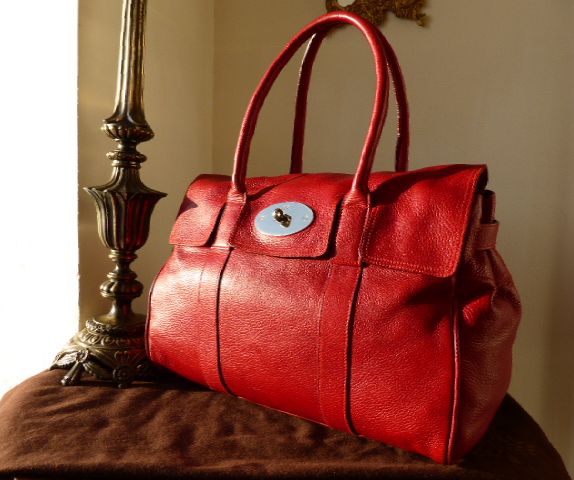Mulberry Bayswater Special in Red Pebbled Leather with Shiny Silver ...
