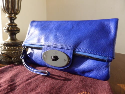 Mulberry Postmans Lock Clutch in Blueberry Glossy Buffalo Leather