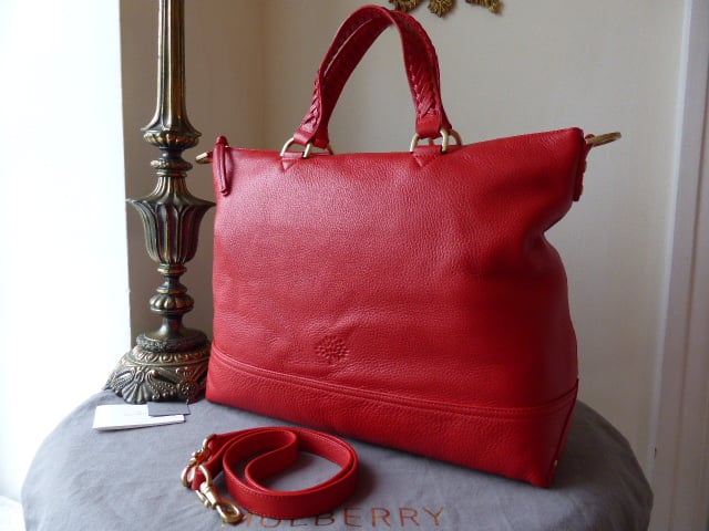 Mulberry Effie Tote in Bright Red Spongy Pebbled Leather - New