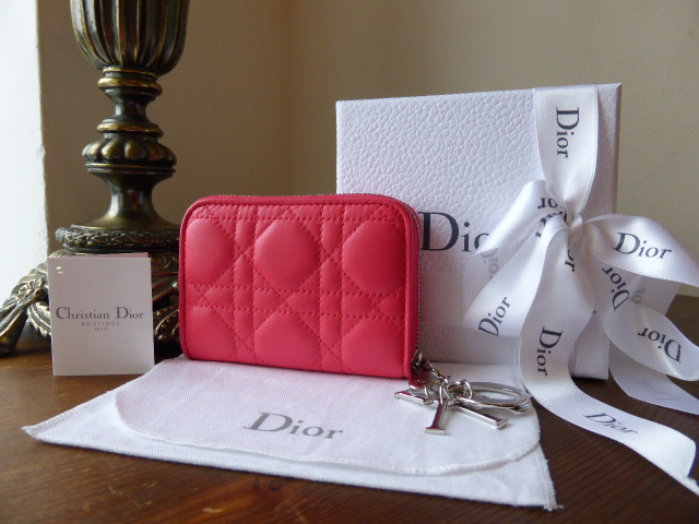 Dior Lady Dior Mini Card Coin Purse in Rose Hot Lambskin Cannage - SOLD