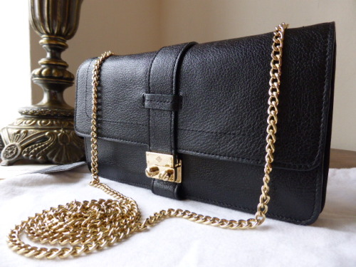 Mulberry Harriet Small Shoulder Bag Clutch Wallet in Black Glossy Buffalo
