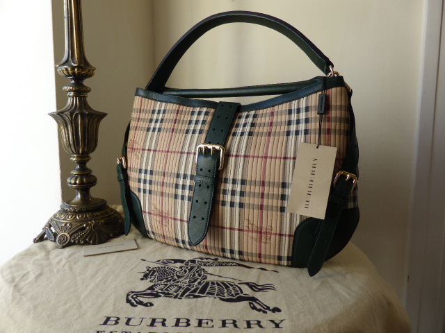 Burberry Large Dunloe Hobo in Vertical Stitched Haymarket Check with Forest Green Trims - SOLD