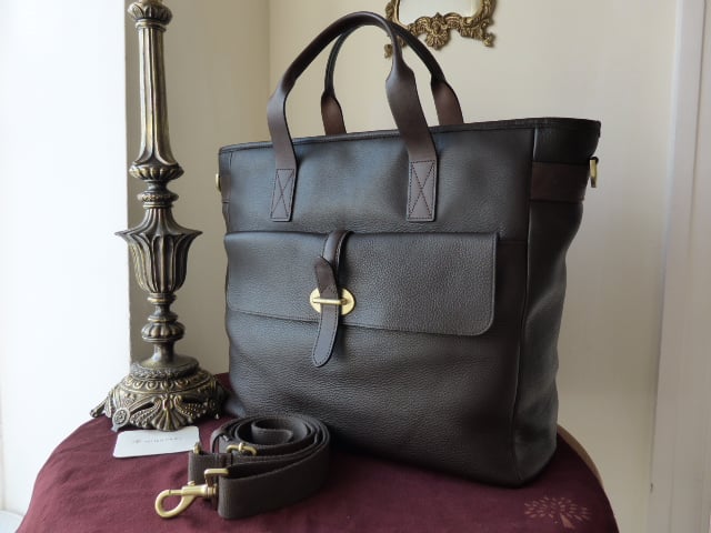 Mulberry Toby Large Travel Tote in Chocolate Heavy Grain Leather 